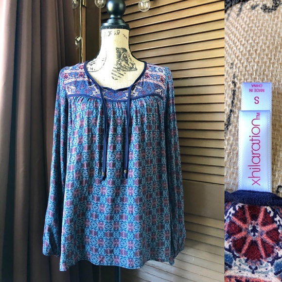 Xhilaration Tops - XHILARATION Boho Long Sleeve Sheer Blouse